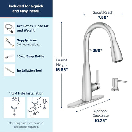 Moen 87627SRS Haelyn Single-Handle Pull-Down Sprayer Kitchen Faucet with Reflex and Power Clean, Spot Resist Stainless