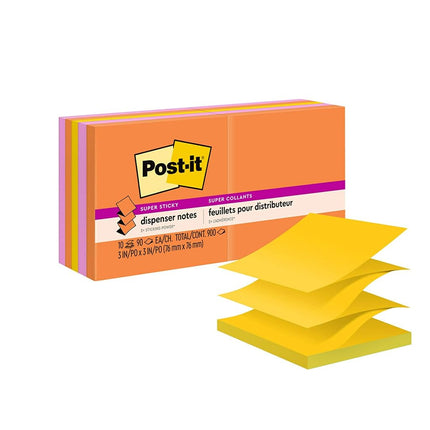 Post-it Super Sticky Pop-up Notes, 3x3 in, 10 Pads, 2X The Sticking Power, Rio de Janerio Collection, Bright Colors (Orange, Pink, Blue, Green),Recyclable (R330-10SSAU)