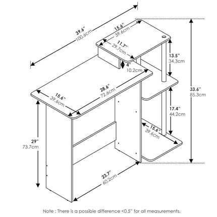 Furinno Efficient Home Laptop Notebook Computer Desk, Study Desk, Writing Desk, Americano/Stainless Steel