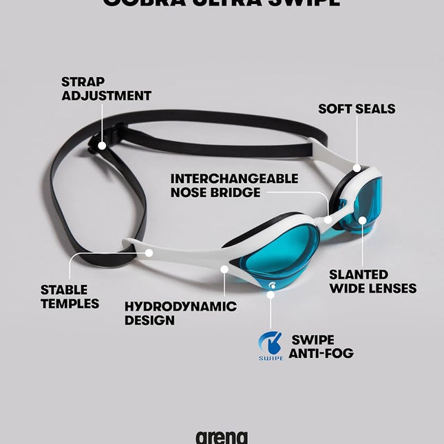 ARENA Cobra Ultra Swipe Racing Unisex Swimming Goggles for Men and Women, Anti-Fog Technology, Polycarbonate Mirror Lens, Gold/Red