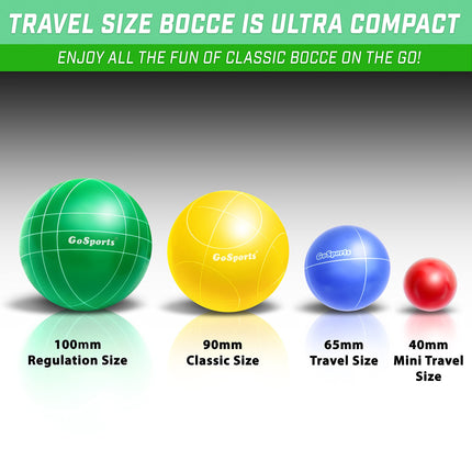 Juego de minibolche GoSports de 65 mm tamaño viaje con 8 bolas, boliche pequeño, bolsa de mano y cuerda de medición