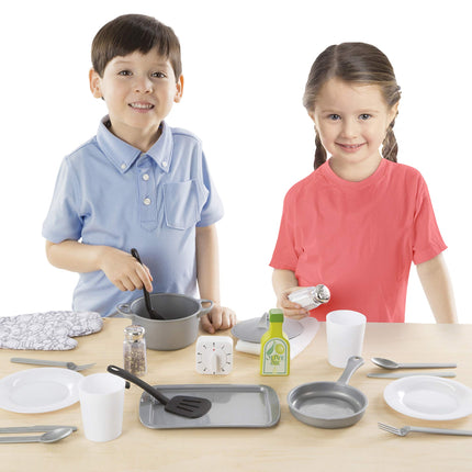 Melissa & Doug 22-Piece Play Kitchen Accessories Set - Utensils, Pot, Pans, and More, White