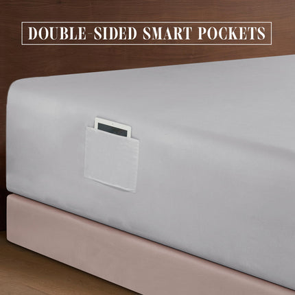 Elegant Comfort Luxueux ensemble de draps 4 pièces en microfibre de qualité hôtelière supérieure 1500, profondeur 18-24 pouces - Draps à poches extra profondes - Draps 4 pièces ultra doux à poches profondes, King, Gris argenté