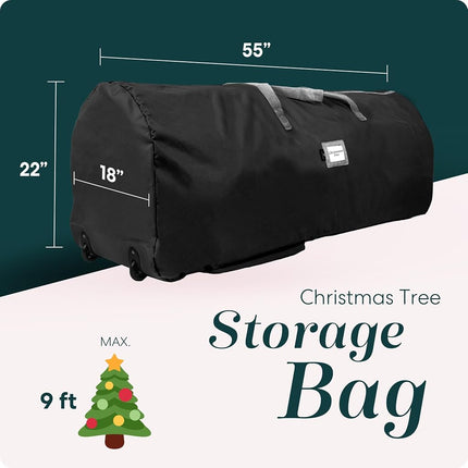 Bolsa de almacenamiento con ruedas Handy Laundry para árbol de Navidad artificial de 9 pies. Bolsa con cremallera, asas de transporte y ruedas para facilitar el transporte. Protege contra el polvo, los insectos y la humedad. (NEGRO)