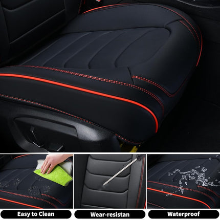 FLORICH Fundas de Asiento de Cuero, 2 Piezas Delanteras, Impermeables, Ajuste Universal para la Mayoría de Camionetas SUV (Negro y Línea Roja)
