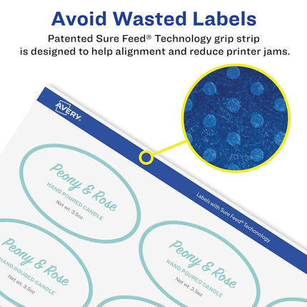 Avery Glossy Clear Oval Labels with Sure Feed, 1-1/8" x 2-1/4", 1,050 Glossy Clear Labels, Print-to-The-Edge, Laser/Inkjet Printable Labels
