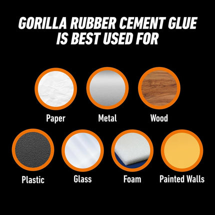 Gorilla Rubber Cement with Brush Applicator, Clear Glue, 4 Fluid Ounces (Pack of 2) - Easy to Use, Non-Wrinkling, Non-Yellowing