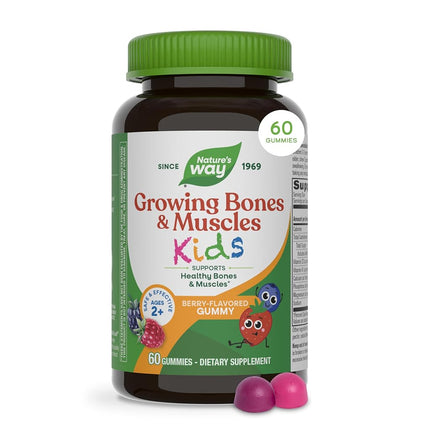 Nature’s Way Kids Growing Bones & Muscles, Calcium & Vitamin D, Ages 4+ Wildberry Flavor, 60 Gummies