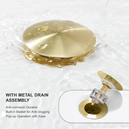 GAGALIFE Grifos de baño de 8 pulgadas tipo cascada de 3 orificios - Grifo de baño dorado cepillado de montaje extendido con desagüe emergente, grifo de lavabo de baño de dos manijas, Patente No. : US D967,340 S