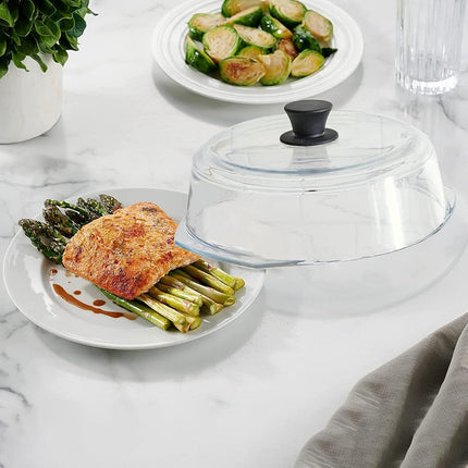 Le'raze Tall Microwave Glass Plate Cover - Splatter Guard Lid with Easy Grip Silicone Handle Knob - 100% Food Grade - BPA Free and Dishwasher Safe - 10inch - Black