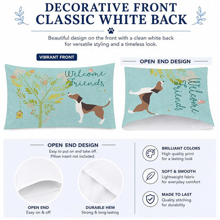 Caroline's Treasures BB7601PILLOWCASE Welcome Friends Beagle Fabric Standard Pillowcase, Standard, Multicolor
