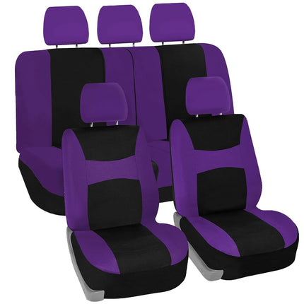 FH Group Flat Cloth Seat Covers Front Seat and Solid Rear Bench Full Set with Gift - Universal Fit for Cars, Trucks & SUVs (Burgundy)