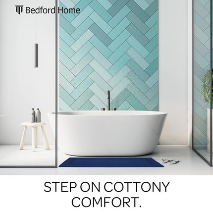 Bedford Home 100 Percent Cotton Reversible Long Bath Rug - Navy - 24x60