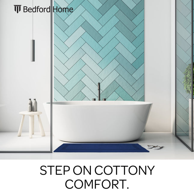 Bedford Home 100 Percent Cotton Reversible Long Bath Rug - Navy - 24x60