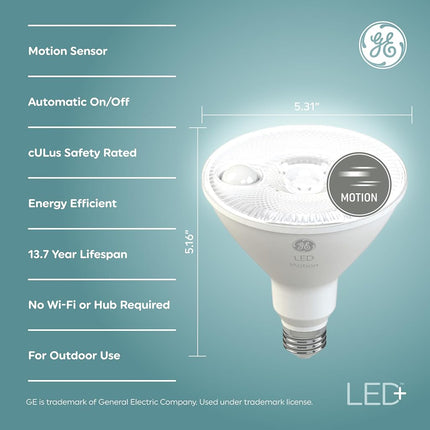 GE LED+ Motion Sensor LED Light Bulbs, 15W, PAR38 Outdoor Security Floodlight, Warm White (2 Pack)