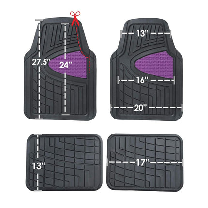 FH Group Automotive Floor Mats - Heavy-Duty Rubber Floor Mats for Cars, Universal Fit Full Set, Climaproof Floor Mats, Trimmable Floor Mats for Most Sedan, SUV, Truck Floor Mats Purple