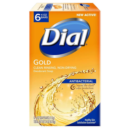 Jabón en barra desodorante antibacterial Dial Gold, 113 g, 6 unidades