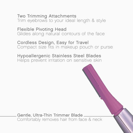 Tondeuse faciale PANASONIC pour femme ES2113PC, avec tête pivotante et accessoires tondeuse à sourcils, utilisation à sec, fonctionne sur piles