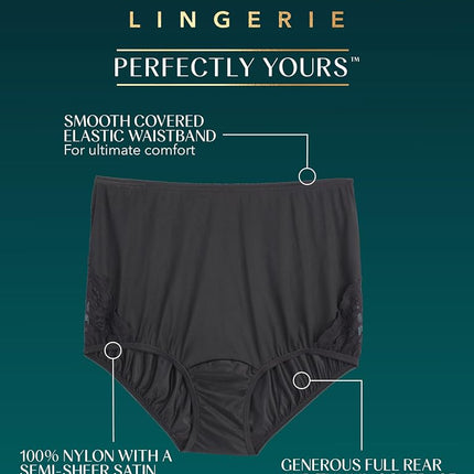 Vanity Fair Womens Perfectly Yours Lace Nouveau Brief Panty Women's Perfectly Yours Lace Nouveau Brief Panty 13001 Briefs - Black -