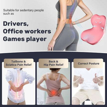 Coverado Seat Cushion and Lumbar Support Pillow One Piece for Car Office Chair, Ergonomic Memory Foam Desk Chair Cushion Back Support Pillow, Sciatica & Back & Tailbone Pain Relief Cushion-Pink