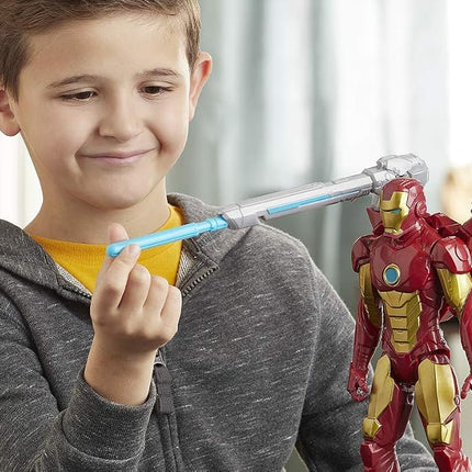 Marvel Avengers Titan Hero Series Blast Gear Iron Man Action Figure Toy, With Launcher, 2 Accessories and Projectile, Ages 4 and Up,Black,30 cm