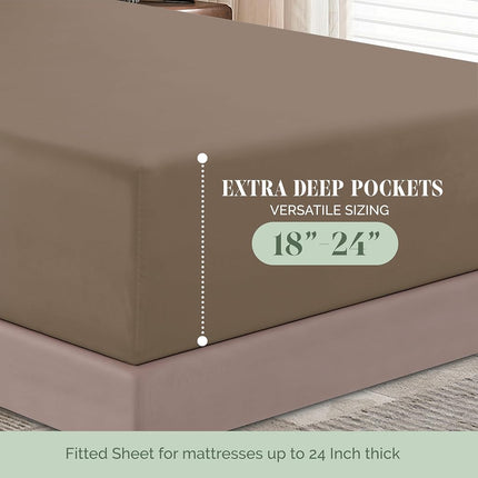 Elegant Comfort 1500 Premium Hotel Quality 18-24 Inches Deep - Extra Deep Pocket Single Fitted Sheet for High Mattress, Luxury and Softest, Smart Pocket - Wrinkle Free, King, Taupe