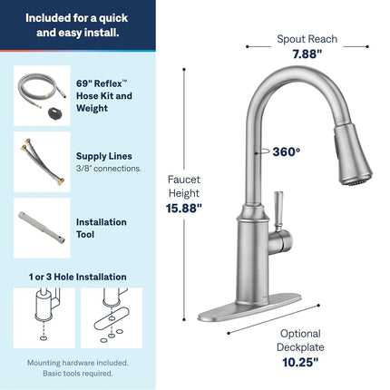 Moen 87801SRS Conneaut Grifo de cocina monomando extraíble con Reflex y Power Clean, acero inoxidable resistente a las manchas
