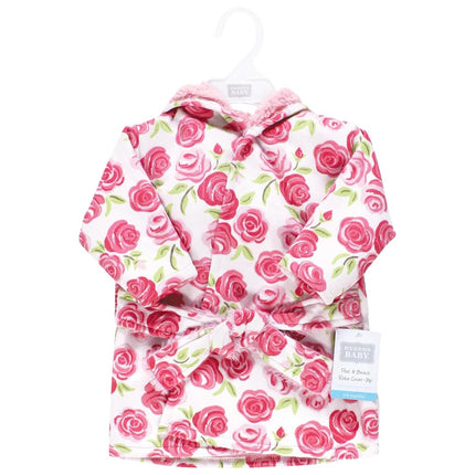 Hudson Baby Unisex Baby Mink with Faux Fur Lining Pool and Beach Robe Cover-ups, Pink Roses, 6-12 Months