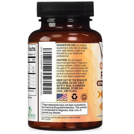 Omega 3 Fish Oil Supplements - 2400mg Fish Oil Per Serving - Triple Strength Omega-3 with EPA & DHA Fatty Acids - Natural Heart, Brain & Immune Support - Wild Caught, Bottled in USA - 60 Softgels