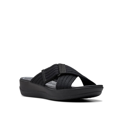 Clarks Women's Arla Wave Slide Sandal, Black Textile, 7.5 UK