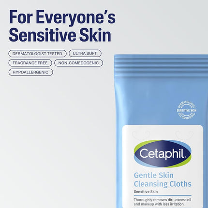 Cetaphil Face And Body Wipes, Gentle Skin Cleansing Cloths, For Dry, Sensitive Skin, Flip Top Closure, Great For The Gym, Hypoallergenic, Fragrance Free, 10 Count (Pack Of 12)