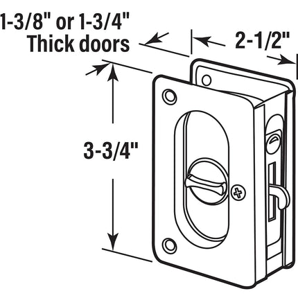 Prime-Line N 7365 3-3/4 in, Polished Brass, Pocket Door Privacy Lock with Pull Handle