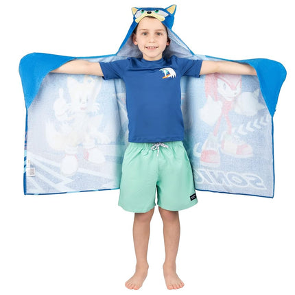 Sonic El Erizo, Anime, Toalla con capucha de felpa de algodón suave para baño/piscina/playa, 61 cm x 127 cm, de Franco Kids