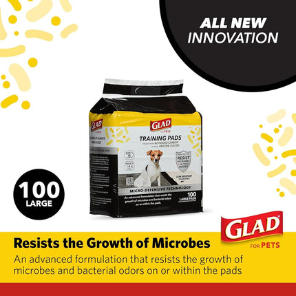 Glad Micro-Defensive Technology Pads, 100ct - Charcoal, Ultra Absorbent, Odor Control, Heavy Duty Puppy Potty Training Pads