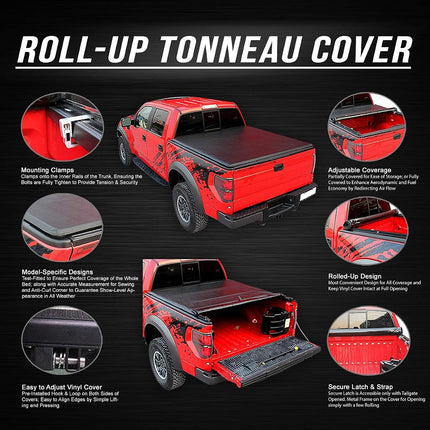 DNA Motoring TTC-RU-031 Truck Bed Soft Roll-Up Tonneau Cover Compatible with 04-13 Silverado Sierra 1500 5.75Ft Fleetside/Styleside Bed