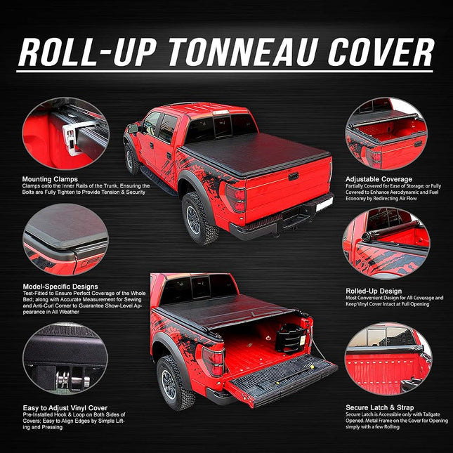 DNA Motoring TTC-RU-031 Truck Bed Soft Roll-Up Tonneau Cover Compatible with 04-13 Silverado Sierra 1500 5.75Ft Fleetside/Styleside Bed