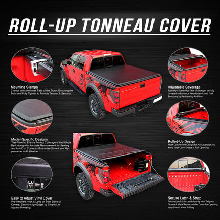 DNA Motoring TTC-RU-031 Truck Bed Soft Roll-Up Tonneau Cover Compatible with 04-13 Silverado Sierra 1500 5.75Ft Fleetside/Styleside Bed