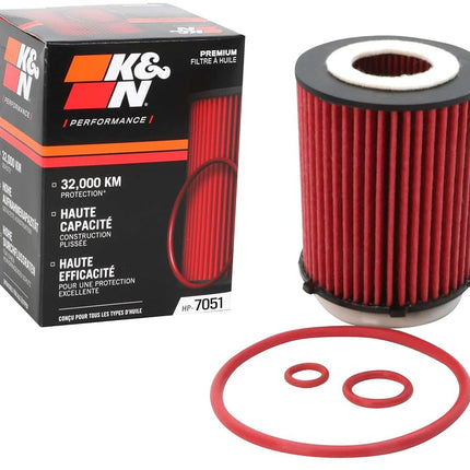 K&N Oil Filter - High Performance-Series compatible with Mercedes (HP-7051), Red