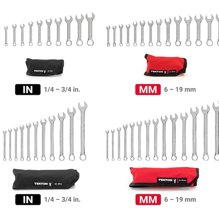 TEKTON Stubby and Standard Length Combination Wrench Set with Pouch, 50-Piece (1/4-3/4 in., 6-19 mm) | WCB94902