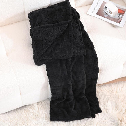 Linecooo Black Fleece Throw Blanket 50”×70”Checkered Design for Couch Sofa