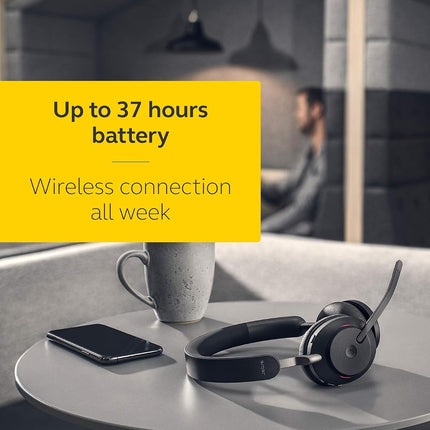 Jabra Evolve2 65 Wireless PC Headset – Noise Cancelling Microsoft Teams Certified Stereo Headphones With Long-Lasting Battery – USB-A Bluetooth Adapter – Black