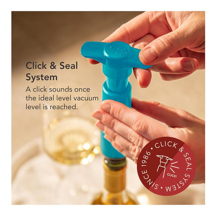 Vacu Vin Original Wine Saver with 6 Vacuum Bottle Stoppers – Wine Preserver Pump for Red or White Wine – Manual Air Remover System – Airtight Seal – Keep Wine Fresh Longer – Blue