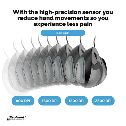Evoluent VerticalMouse D Featuring Comfortable Handshake Position, Grooved Extended Lip Buttons, Thumb Buttons, Adjustable Pointer Speed With Indicators - Right Handed USB Wired - Large