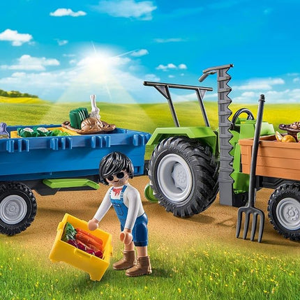 Playmobil Country 71249 Harvester Tractor with Trailer incl. transport boxes, Green tractor for the organic farm, Sustainable toy for children ages 4+