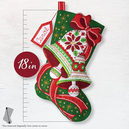 Bucilla Felt Stocking Applique Kit 18" Long Poinsettia Bells