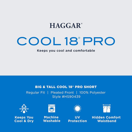 Haggar Men's Cool 18 Pro Straight Fit Pleated Front 4-Way Stretch Expandable Waist Golf Short (Big & Tall Sizes), String, 48