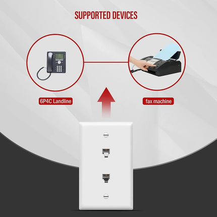 Enerlites 6651-W 1 Gang 2 Modular Telephone Duplex RJ11 6-Position 4-Conductor Jacks, White