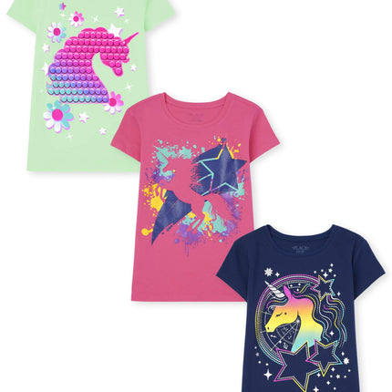 The Children's Place Girls' Unicorn Short Sleeve G