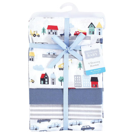 Hudson Baby Unisex Baby Cotton Rich Flannel Receiving Blankets 4-Pack, City Life, One Size