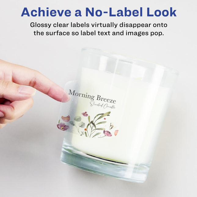 Avery Glossy Clear Arched Square Labels with Sure Feed, 2" x 2-3/16", 300 Glossy Clear Labels, Print-to-The-Edge, Laser/Inkjet Printable Labels
